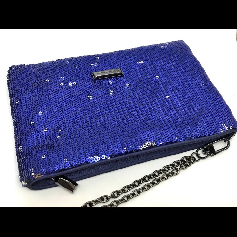 BCBGMaxazria Sequined Clutch Purse - Blue & Silver - Picture 8 of 8